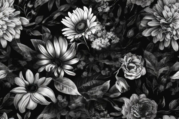 Monochromatic photograph featuring a vibrant bouquet of flowers Generative AI