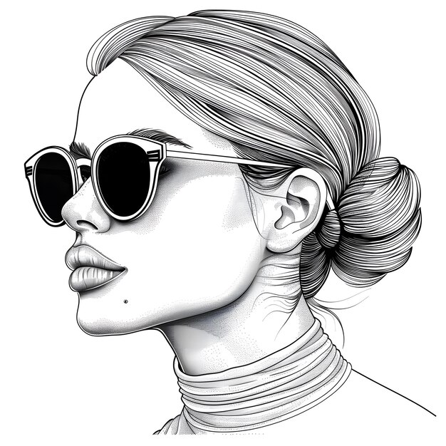 Monochromatic portrait of a woman in sunglasses with stylish hairstyle