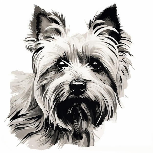 Monochromatic Stencil Art Yorkshire Terrier On White Background