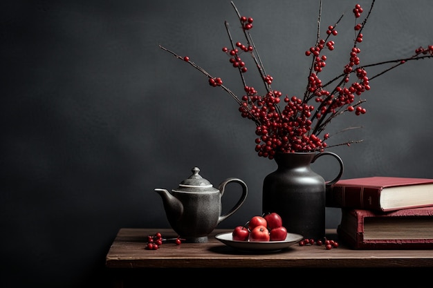 Monochromatic still life composition with red paper