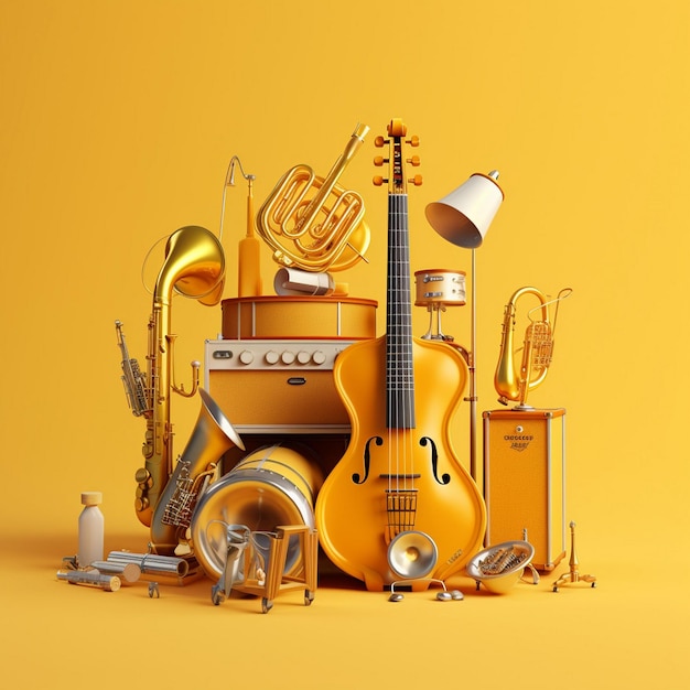 Monochromatic theme musical instrument shades of yellow ai generated