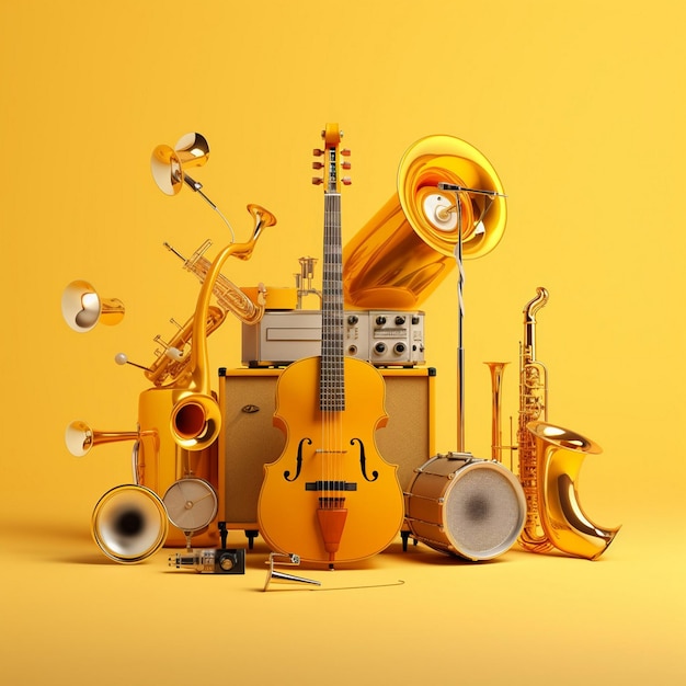 Photo monochromatic theme musical instrument shades of yellow ai generated