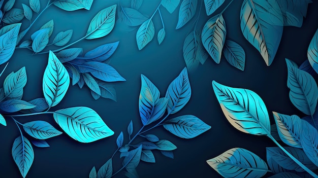 Monochromatic wallpaper with autumnal leaves Blue background Generative AI