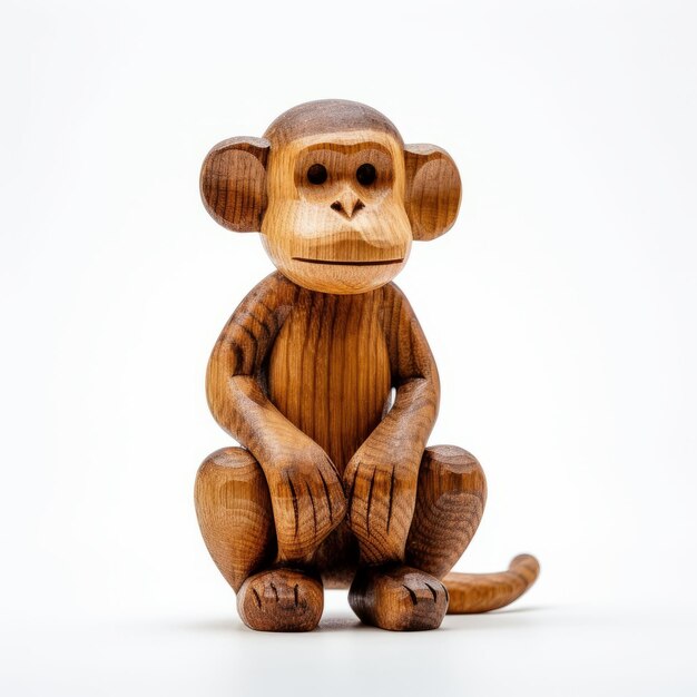 Monochromatic Wooden Monkey Figurine On White Background