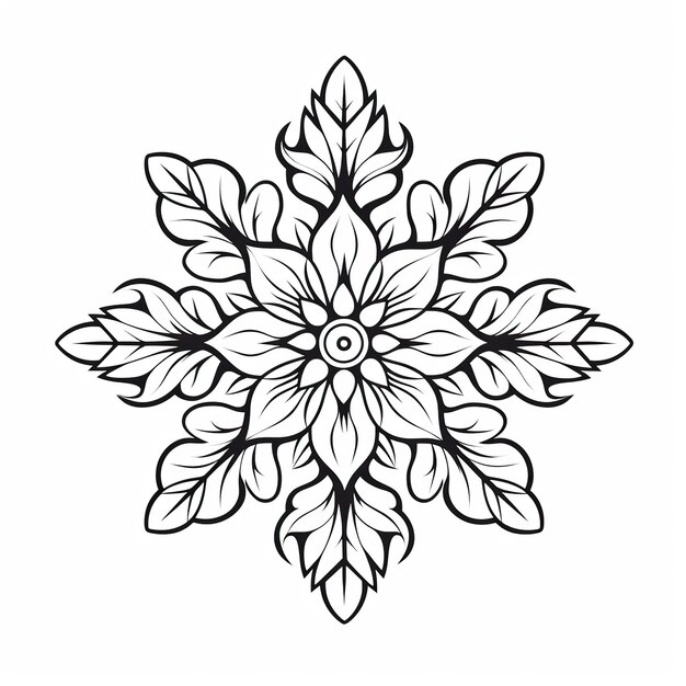 Photo monochrome abstract ornament snowflake for the winter season ink monochrome drawing