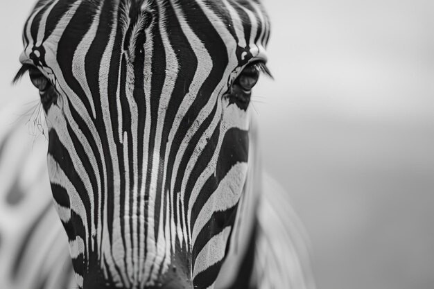 Monochrome afbeelding van een gefocuste zebra met zachte strepen