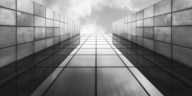 Monochrome afbeelding van een hoog gebouw dat geschikt is voor architectonische projecten