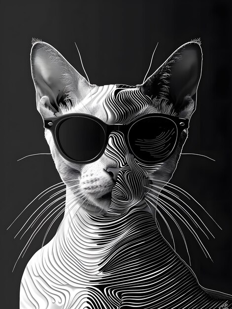 Monochrome afbeelding van een kat in schaduwen heupbril voor coole katten
