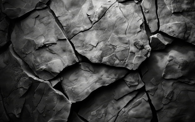 Foto monochrome afbeelding van een stenen muur gebouwd met rechthoekige leisteenen met scheuren en texturen