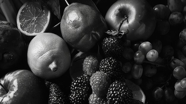 写真 様々な果物のモノクローム・アソシエーション