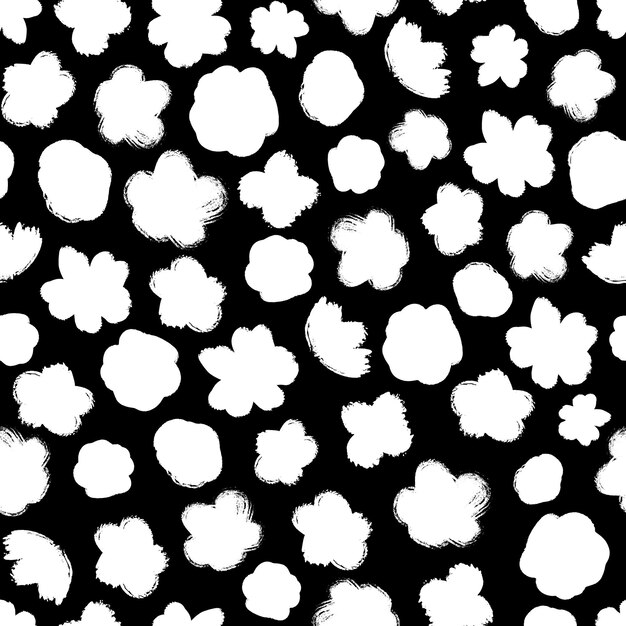 Monochrome baby doll ditsy seamless pattern. Black and white floral repeat print. Abstract botanical design for textile, fabric, wallpaper and decoration.