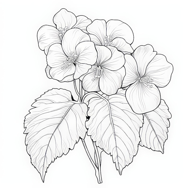 Monochrome bloementekening begonia met lange steel en eenvoudig lineair ontwerp