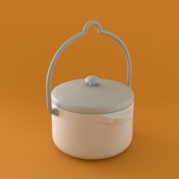 Monochrome Cooking Pot on Orange Background 3d Rendering