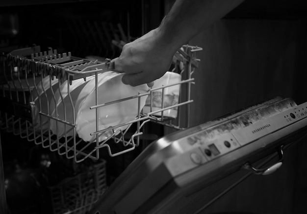 Monochrome dishwasher door open