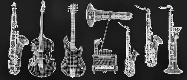 Monochrome Dot Display of Musical Instruments