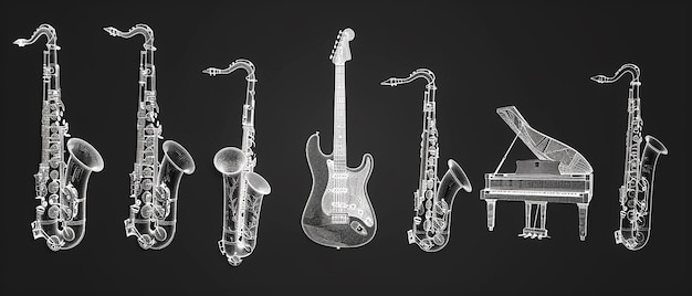 Monochrome Dot Display of Musical Instruments