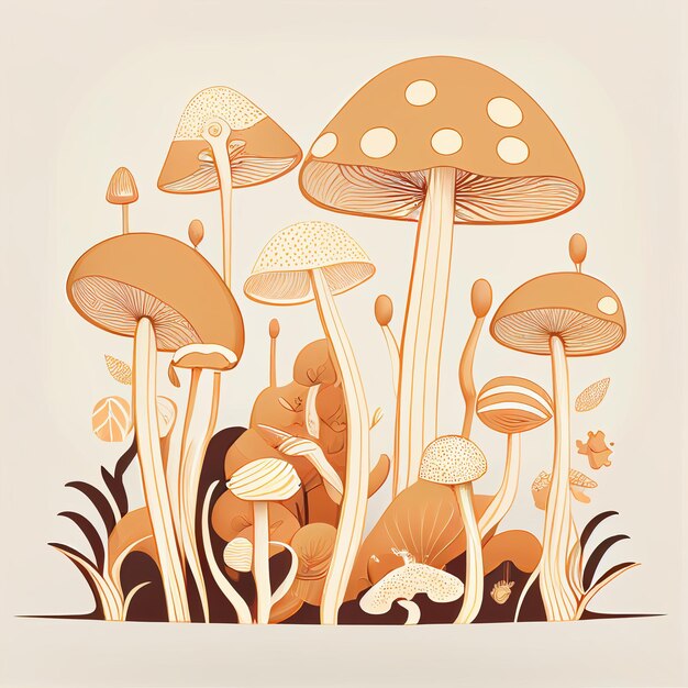 Monochrome drawing of mushrooms generative ai