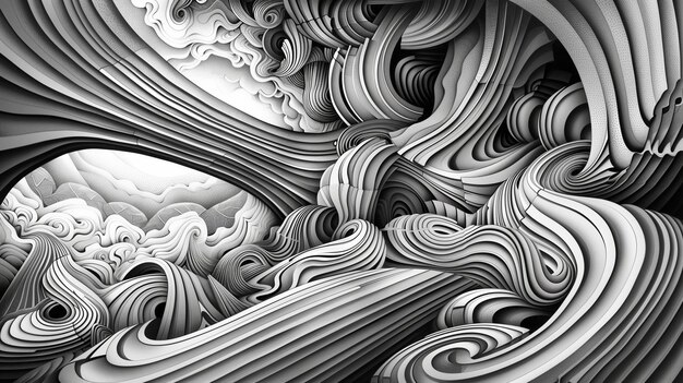 Photo monochrome drawing of a wave generative ai