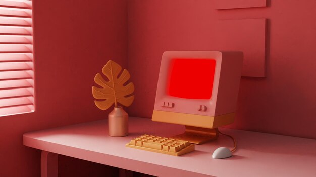 Photo monochrome elegance a coral workstation with a retro twist