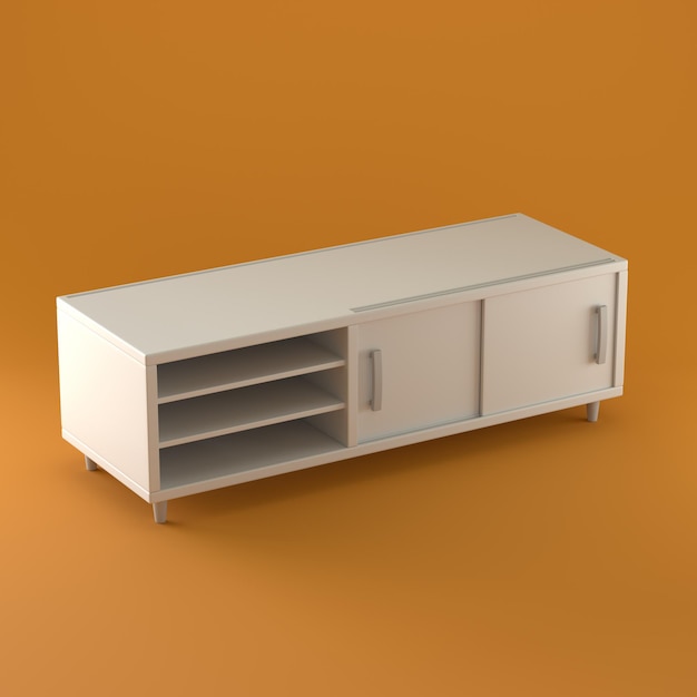 Monochrome Entertainment System Furniture in Orange Background 3d Rendering