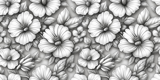 Monochrome floral abstract boho illustration