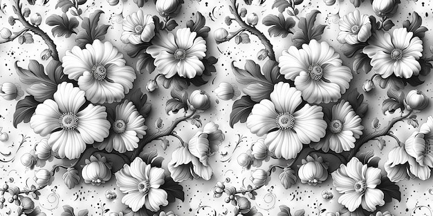 Monochrome floral abstract boho illustration