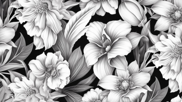 Photo monochrome floral wallpaper pattern