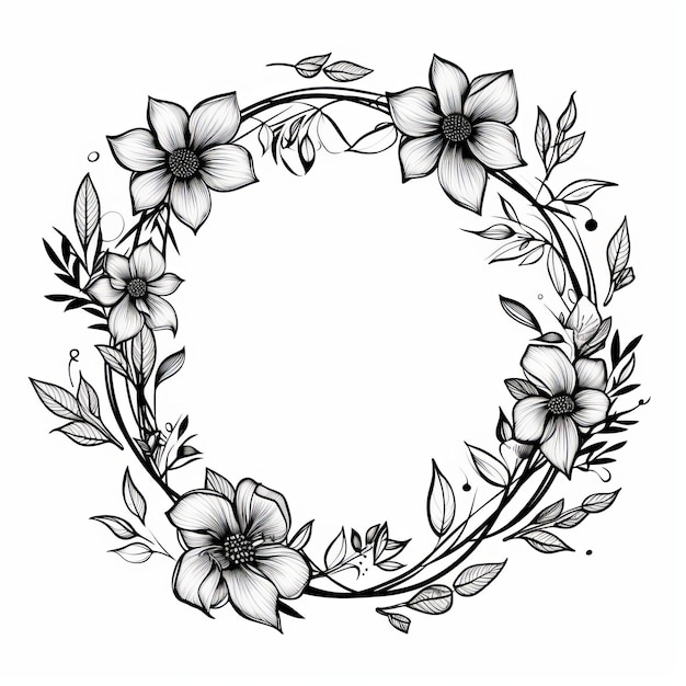 Photo monochrome floral wreath design cottagecore tattoo with whimsical realism