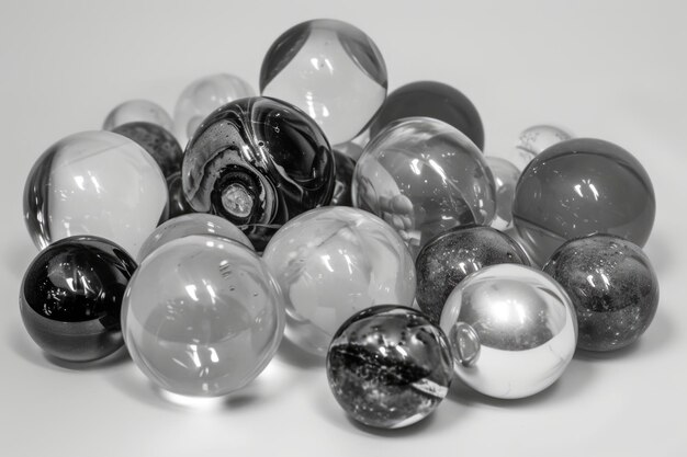monochrome foto van glazen knikkers met verschillende afmetingen