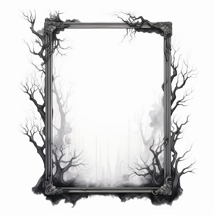 Photo monochrome frame design simple ink illustration on white background