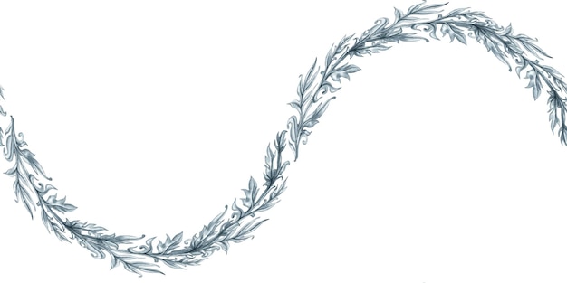 Foto acquerello floreale grigio monocromatico a disegno orizzontale senza cuciture con rami e foglie