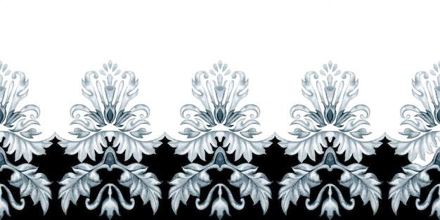 Foto acquerello floreale grigio monocromatico a disegno orizzontale senza cuciture con rami e foglie