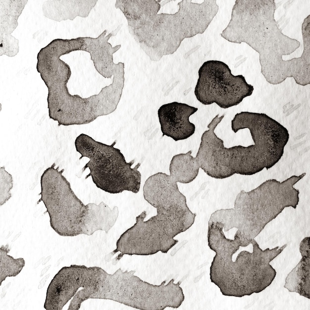 Monochrome and Greyscale Spot Tile. Leopard Skin Print.  Animal Camouflage Background. Large African Backdrop.  Hand Drawn Safari Surface. Leopard Abstract Texture. Watercolor Camouflage Design.