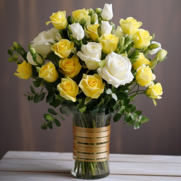 Monochrome Hues Yellow And White Roses In A Vibrant Freesia Arrangement