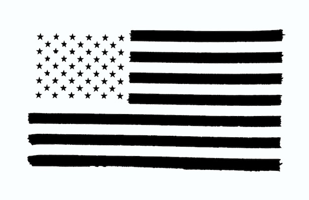 Monochrome illustration of the USA flag on a white background with clipping path