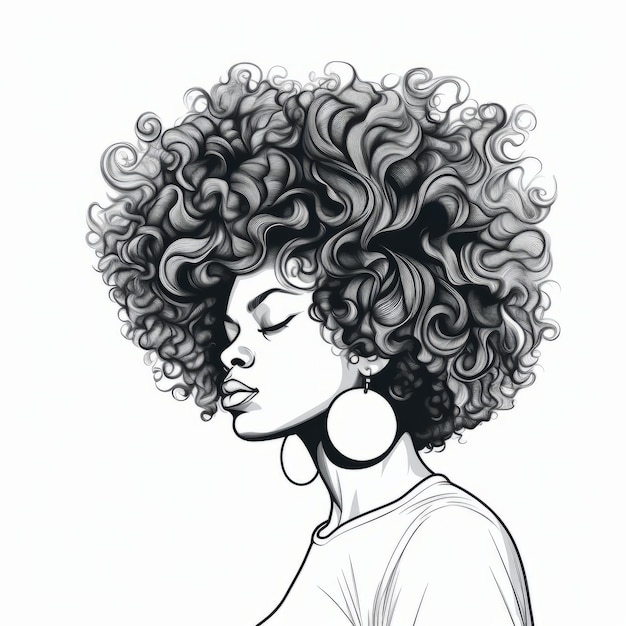 Photo monochrome ink portrait of afro woman with curly hair