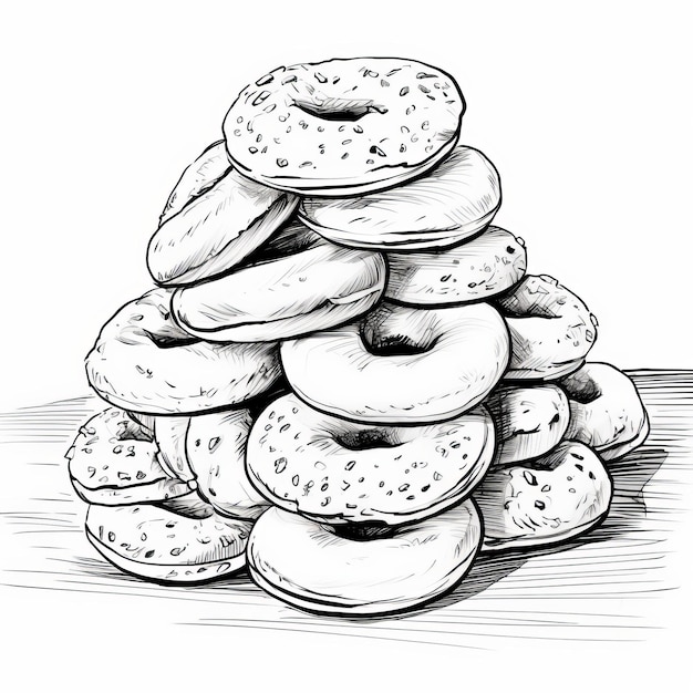 Фото Монохромный рисунок стопки пончиков