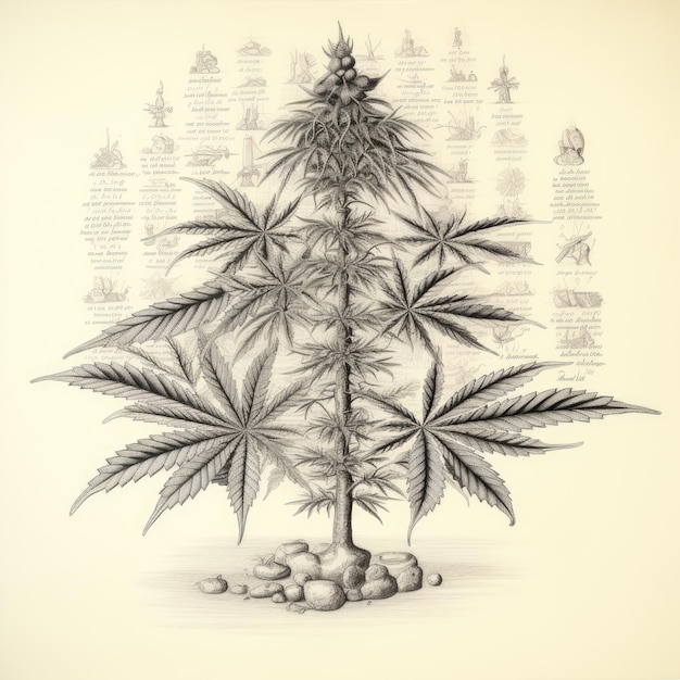 Monochrome Majesteit Een DaVinci-geïnspireerd cannabisplantdiagram