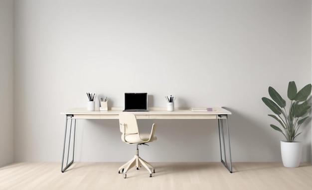 Monochrome Minimal Workspace Pastel Cream and Beige Office Table Desk