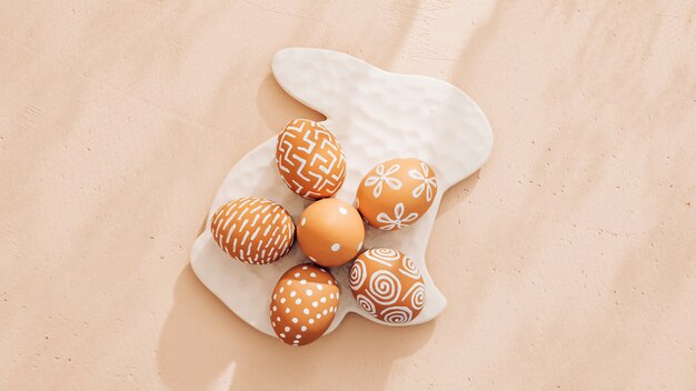 Monochrome minimalist Easter composition in spring warm pastel tones