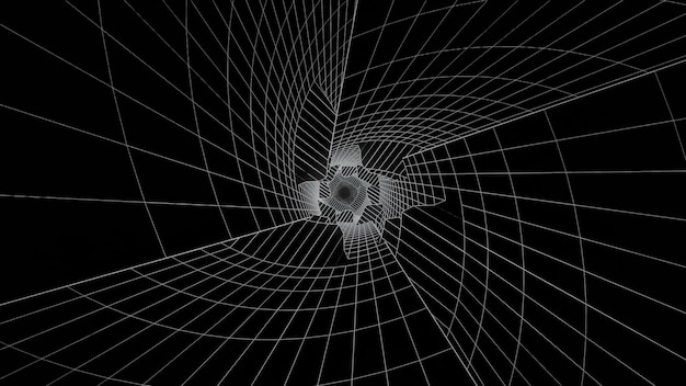 Monochrome neonlijnen draaien in de tunnel terwijl ze er doorheen vliegen naadloze lus modern