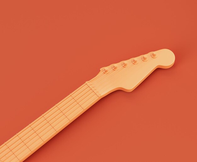 Monochrome orange color electro guitar handle in an orange\
studio 3d rendering