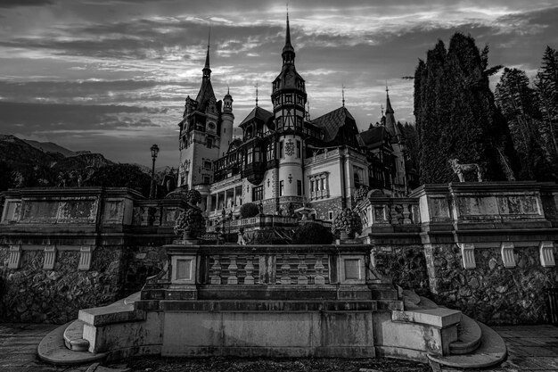 Monochrome of Peles Castle in Sinaia Romania