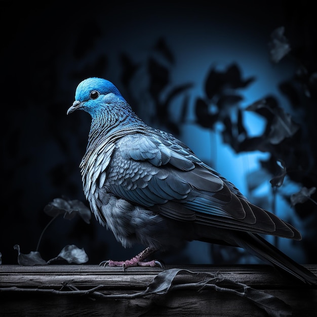 Monochrome photo of a Lonely blue dove