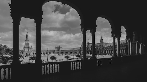 Monochrome Plaza de Espana in Sevilla Spain