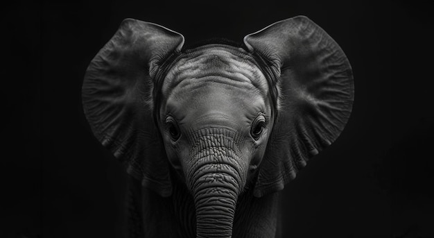 Monochrome portrait of an African elephant with expressive eyes