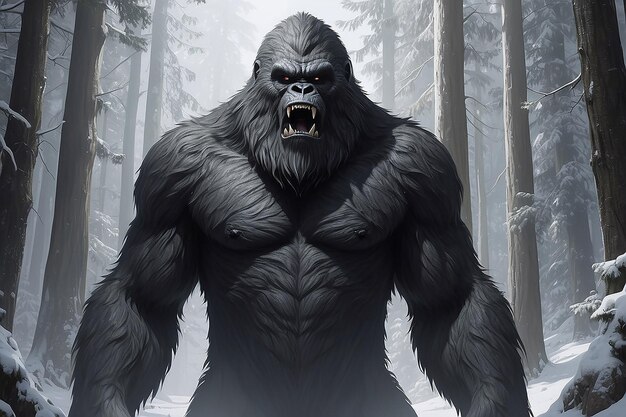 Monochrome representation of hairy beast or sasquatch