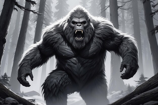 Monochrome representation of hairy beast or sasquatch