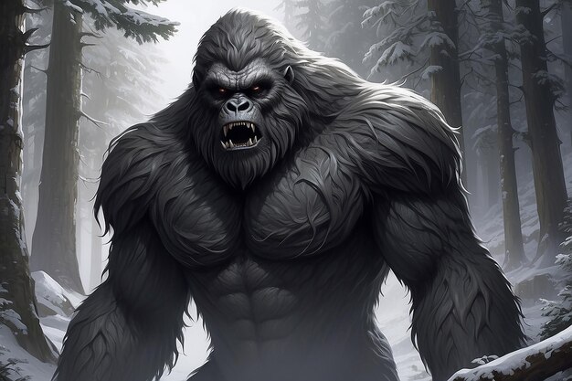 Монохромное изображение волосатого зверя или sasquatch