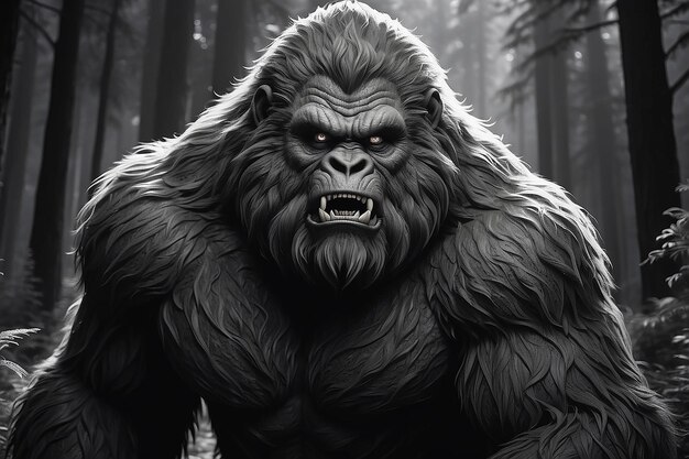 Монохромное изображение волосатого зверя или sasquatch